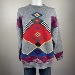 vintage Retro mark shale Shetland Wool  80s Flowers  knit sweater crewneck